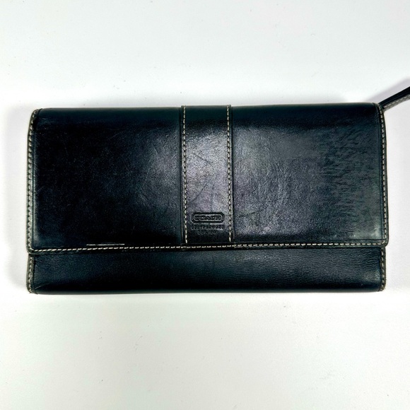 Coach Hampton Leather Tri-fold Wallet in Black - Picture 1 of 7